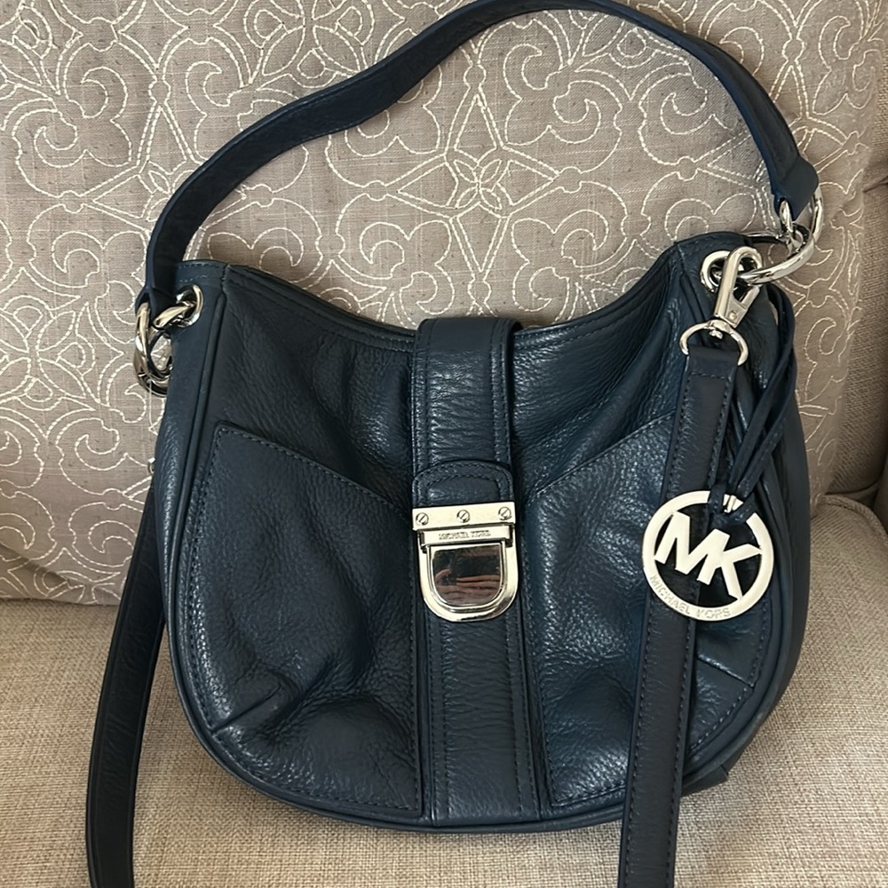 Navy blue leather cross body purse
